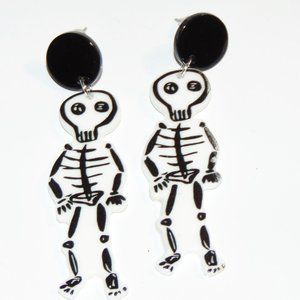 Spooky Skeleton Drawing Design Dangle Earrings...Super Cute!